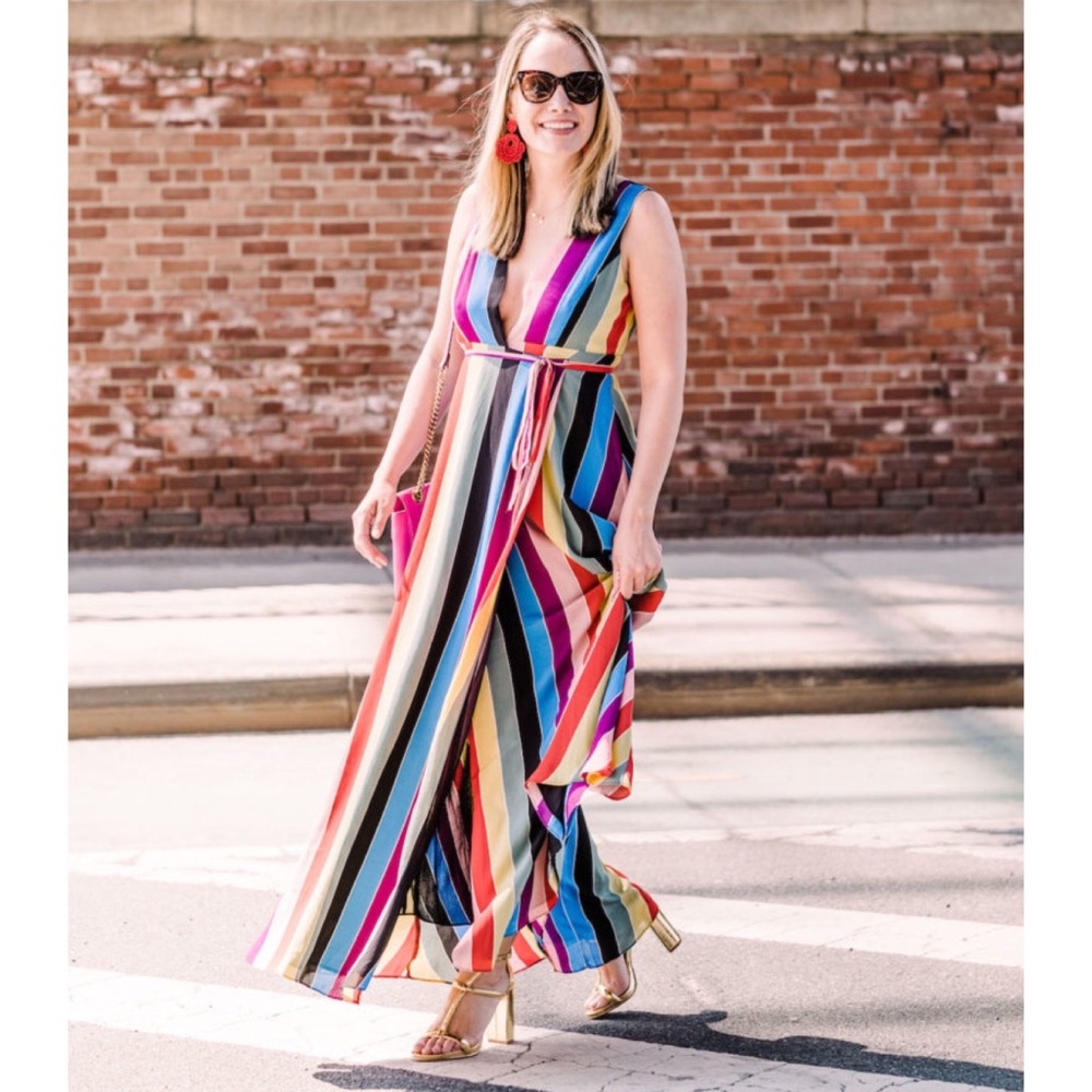 AQUA Rainbow Striped Maxi Wrap Dress size XS - Picture 3 of 10
